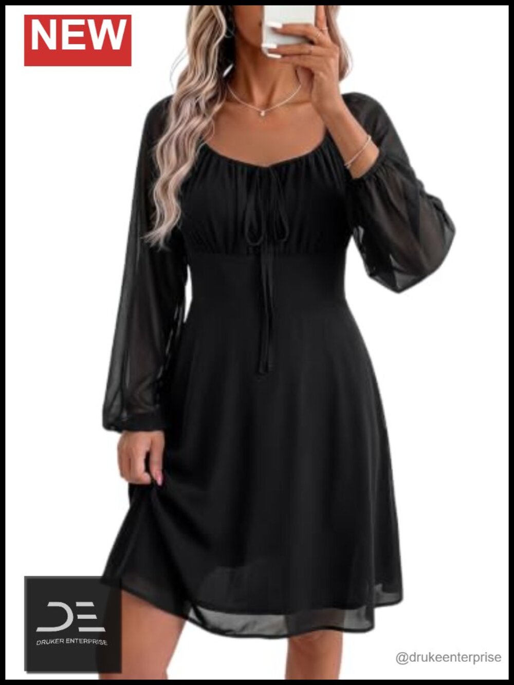 Floral Mini Dress Square Neck Tie Front Long Sleeve